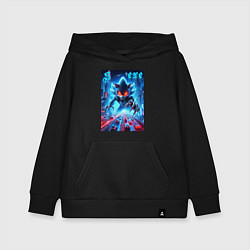 Толстовка детская хлопковая Hedgehog in neon metropolis - ai art, цвет: черный
