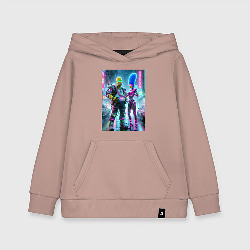 Детская толстовка-худи Marge and Homer in the pouring rain - cyberpunk / Пыльно-розовый – фото 1