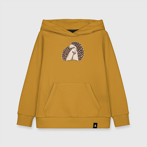 Детская толстовка-худи Ёжики обнимаются / Горчичный – фото 1