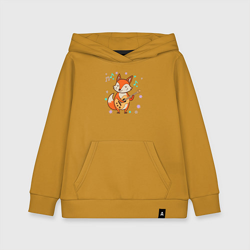 Детская толстовка-худи Лиса с гитарой / Горчичный – фото 1