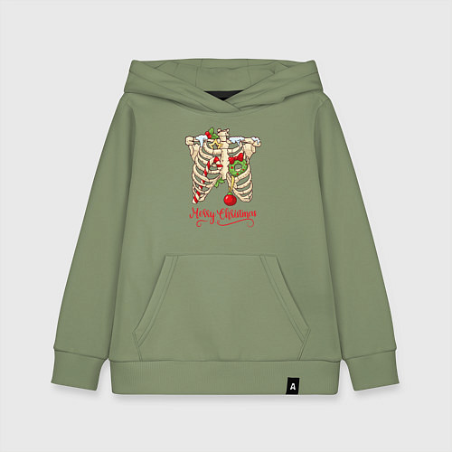 Детская толстовка-худи Merry Christmas - skeleton / Авокадо – фото 1