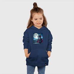 Толстовка детская хлопковая Чёрный кот вампир - хэллоуин, цвет: тёмно-синий — фото 2