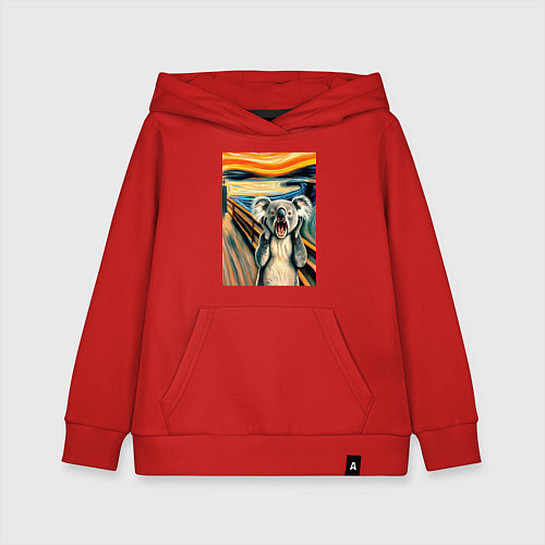 Детская толстовка-худи Коала кричит на картине Эдварда Мунка - мем искусс / Красный – фото 1