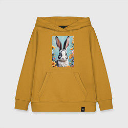Толстовка детская хлопковая Кролик в цветах, цвет: горчичный