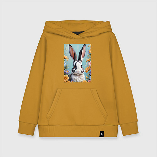 Детская толстовка-худи Кролик в цветах / Горчичный – фото 1