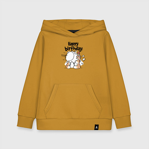 Детская толстовка-худи С днём рождения - котэ / Горчичный – фото 1