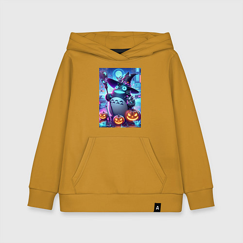 Детская толстовка-худи Тоторо с метлой - хэллоуин / Горчичный – фото 1