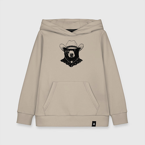Детская толстовка-худи Медведь ковбой на диком западе / Миндальный – фото 1