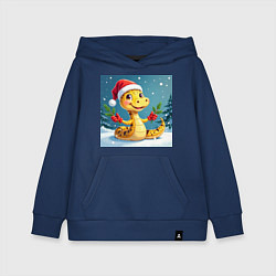 Толстовка детская хлопковая Символ 2025 нового года змея в шаке Санты, цвет: тёмно-синий