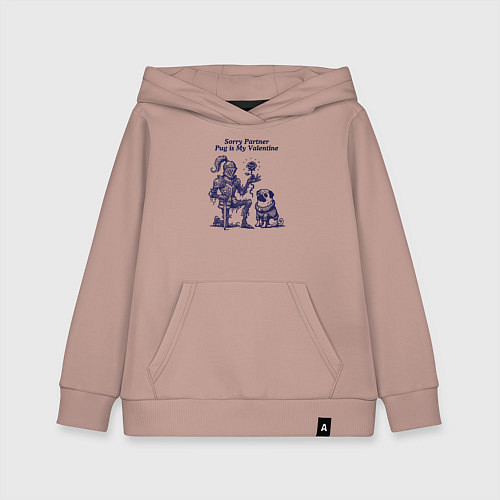 Детская толстовка-худи Мопс Валентин и рыцарь / Пыльно-розовый – фото 1