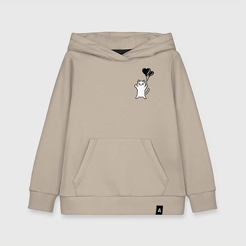 Детская толстовка-худи Белая кошка с сердечками - для пары / Миндальный – фото 1