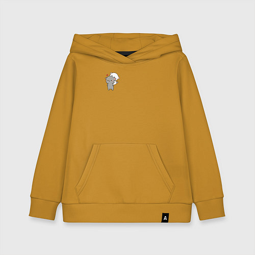 Детская толстовка-худи Белый котик на спине у серого для пары / Горчичный – фото 1