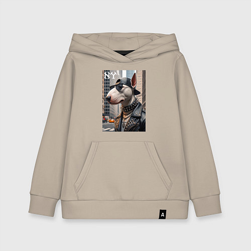 Детская толстовка-худи Чувак бультерьер житель Нью-Йорка / Миндальный – фото 1