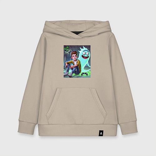 Детская толстовка-худи Морти и призрак Рика Санчеса - нейроарт фантазия / Миндальный – фото 1