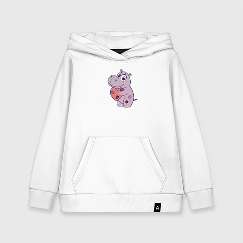 Детская толстовка-худи Бегемотик с сердцем / Белый – фото 1