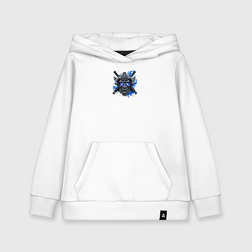Детская толстовка-худи Маска самурая с синим пламенем / Белый – фото 1