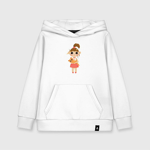 Детская толстовка-худи Девочка с котиком / Белый – фото 1