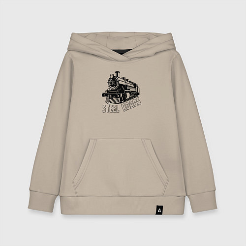Детская толстовка-худи Паровоз в перспективе / Миндальный – фото 1