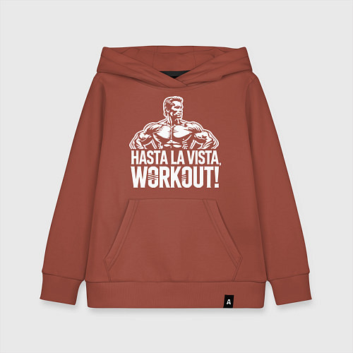 Детская толстовка-худи Arnold - hasta la vista workout / Кирпичный – фото 1