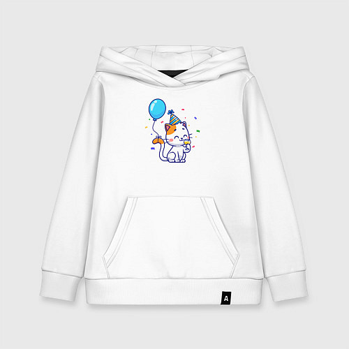 Детская толстовка-худи Праздничный котик / Белый – фото 1