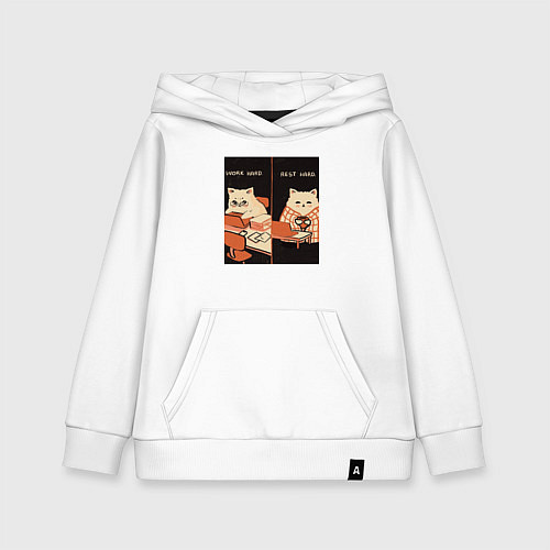 Детская толстовка-худи Work hard rest hard cat / Белый – фото 1