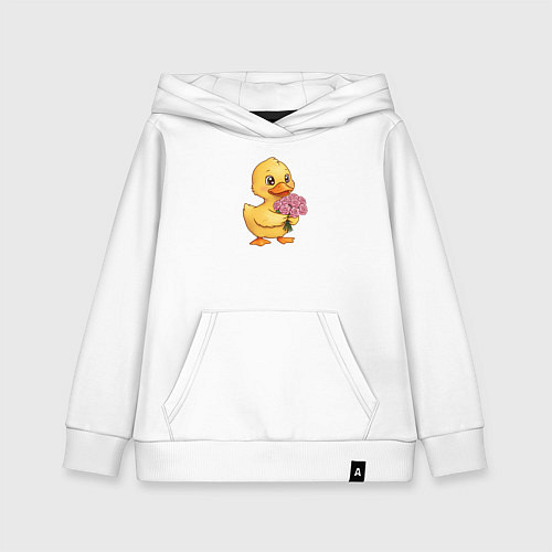 Детская толстовка-худи Желтая уточка с букетом роз / Белый – фото 1