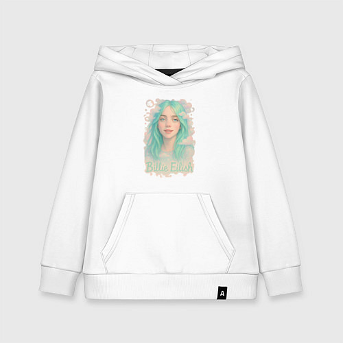 Детская толстовка-худи Билли Айлиш с зелеными волосами / Белый – фото 1