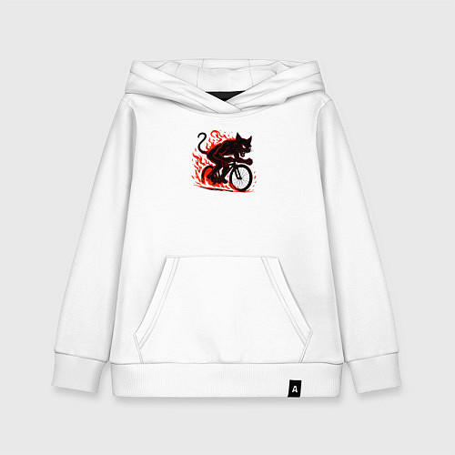 Детская толстовка-худи Чёрный демонический кот на велосипеде / Белый – фото 1