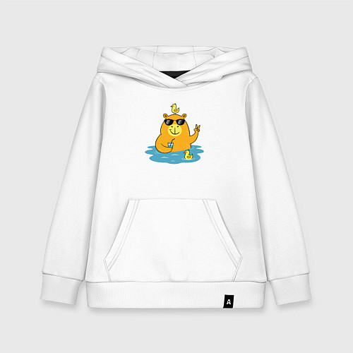 Детская толстовка-худи Капибара с уточками на море / Белый – фото 1