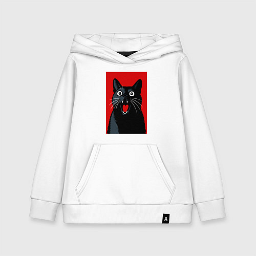 Детская толстовка-худи Удивленный черный кот / Белый – фото 1