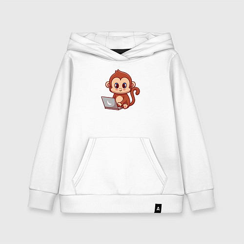 Детская толстовка-худи Обезьянка с ноутбуком / Белый – фото 1