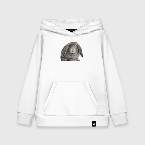 Детская толстовка-худи Серый пушистый кролик / Белый – фото 1