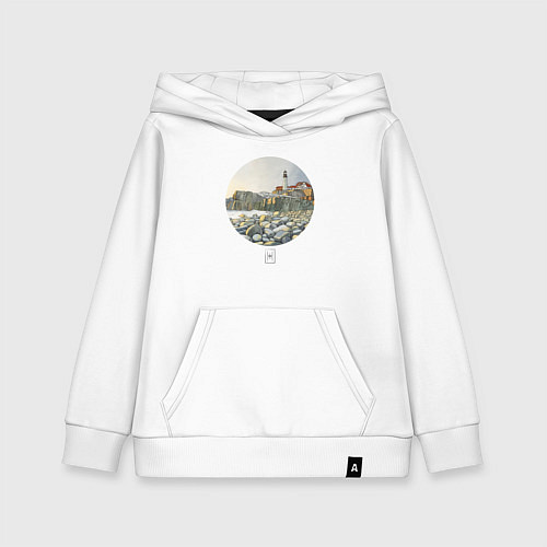 Детская толстовка-худи Акварельный маяк в круге / Белый – фото 1
