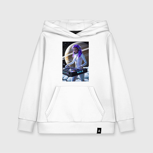 Детская толстовка-худи Девушка космо DJ на фоне сатурна / Белый – фото 1