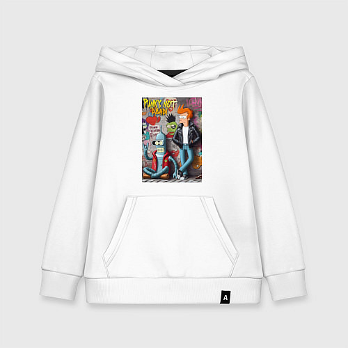 Детская толстовка-худи Бендер и Фрай - панк жив / Белый – фото 1