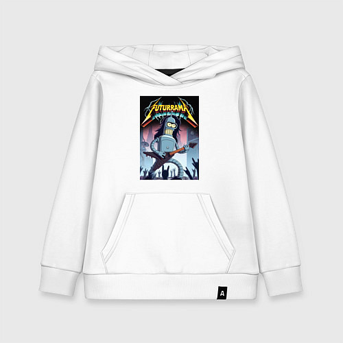 Детская толстовка-худи Рок гитарист Бендер из группы Футурама / Белый – фото 1