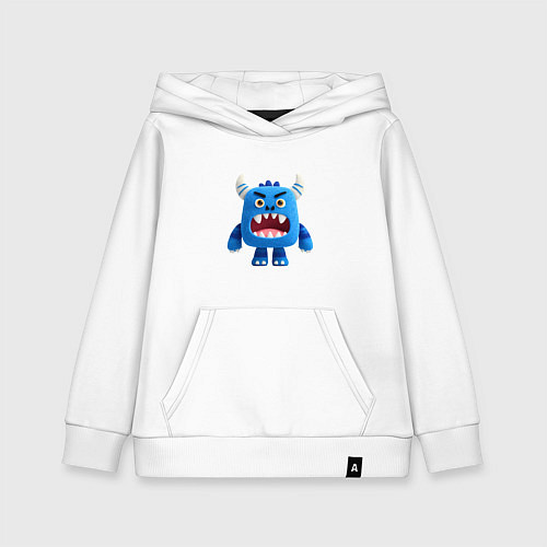Детская толстовка-худи Синее чудовище с рогами / Белый – фото 1