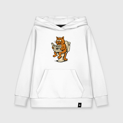 Детская толстовка-худи Кот на унитазе читает новости / Белый – фото 1
