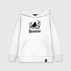 Толстовка детская хлопковая Воробей среди цветов, цвет: белый