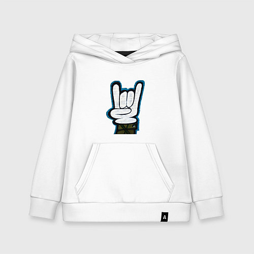 Детская толстовка-худи Знак рок-н-рол на стене / Белый – фото 1