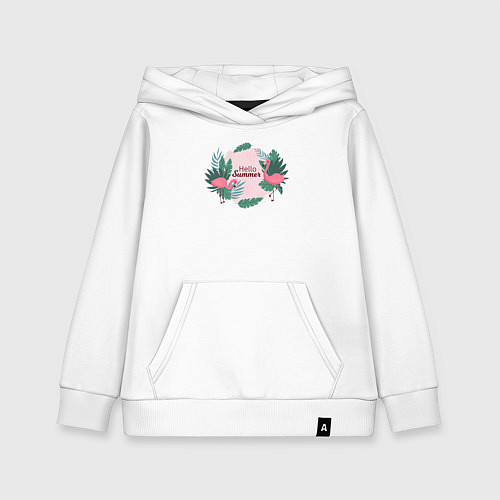 Детская толстовка-худи Фламинго с надписью привет лето / Белый – фото 1