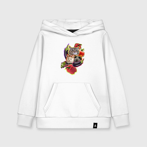 Детская толстовка-худи Кото-салат - мем с котами / Белый – фото 1