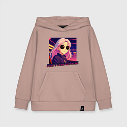 Толстовка детская хлопковая Ретровейв аниме девушка, цвет: пыльно-розовый