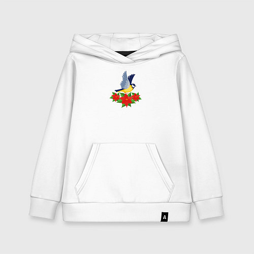 Детская толстовка-худи Синица и рождественский цветок / Белый – фото 1