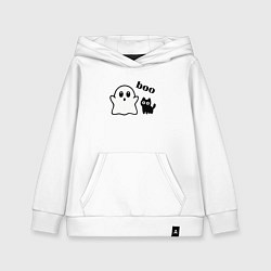 Толстовка детская хлопковая Хэллоуин, привидение и черный кот, цвет: белый