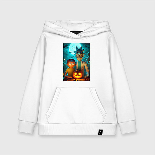 Детская толстовка-худи Rick and Morty with pumpkin - halloween night / Белый – фото 1