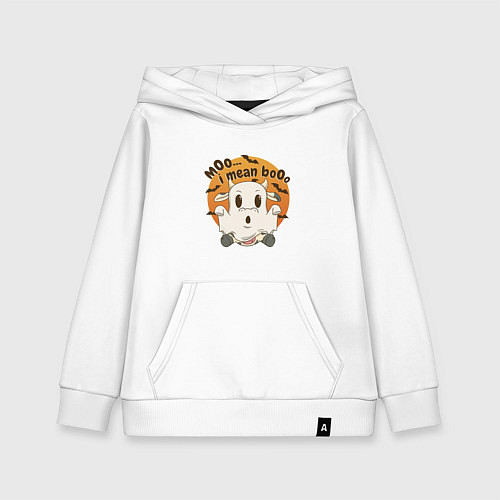 Детская толстовка-худи Корова привидение: moo-boo - буу-муу / Белый – фото 1