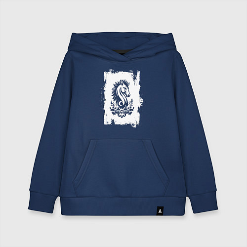 Детская толстовка-худи Белый жеребец / Тёмно-синий – фото 1