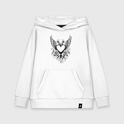 Толстовка детская хлопковая Сердце с крыльями и розами, цвет: белый