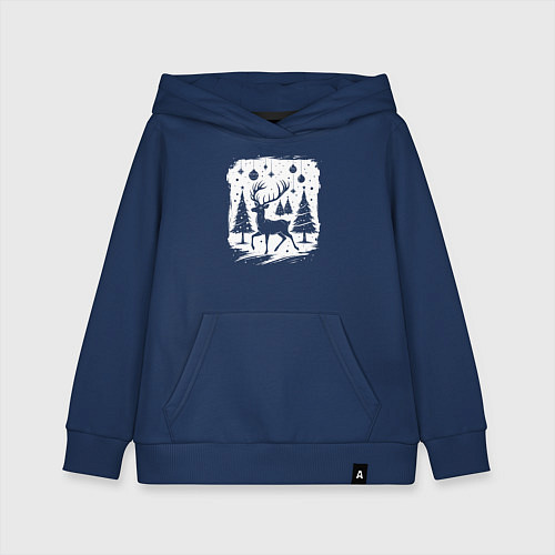 Детская толстовка-худи Олень в новогоднем лесу / Тёмно-синий – фото 1